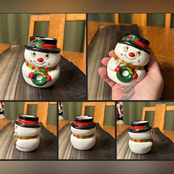 Vintage Kitsch Snowman Candle Holder Snowman Candle Holder Snowman Decor - Picture 1 of 8